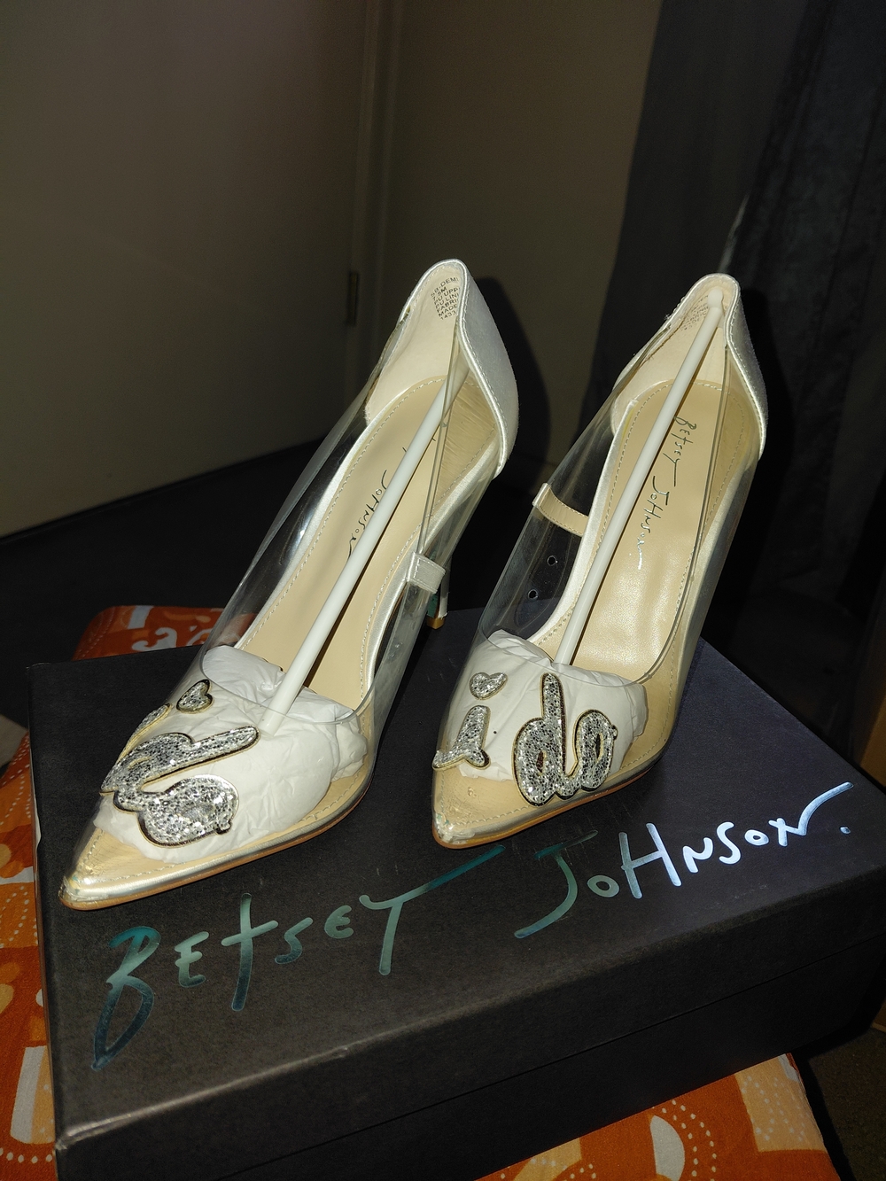 Betsey Johnson White Pointed Toe Embellished Pumps